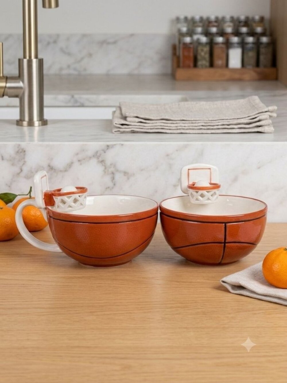 Set of 2 Max's Creations The Mug With A Hoop Basketball Ceramic Snack Bowls